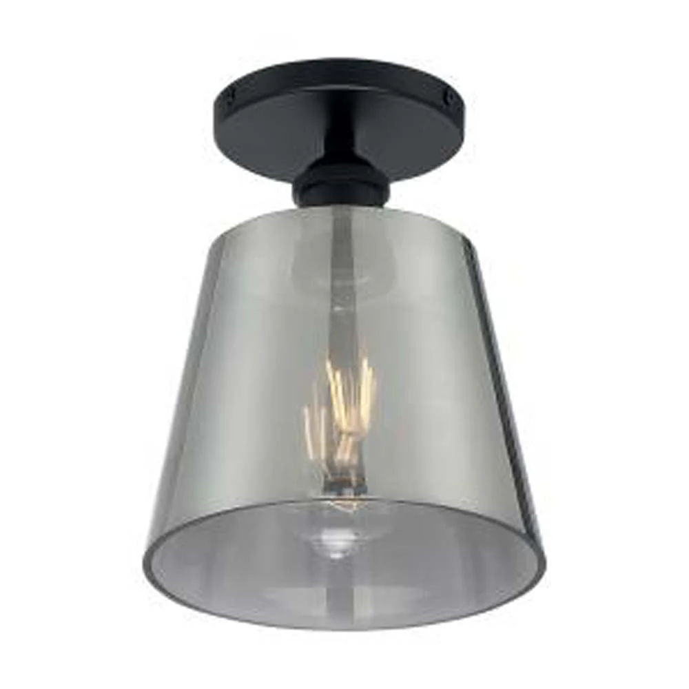 Nuvo Motif 1-Light 7" Semi Flush w/ Smoked Glass Black & Smoked Glass Finish