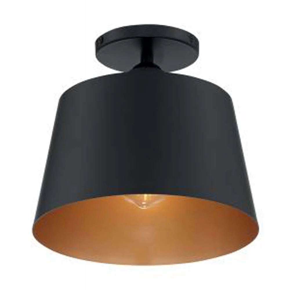 Nuvo Motif 1-Light Semi Flush w/ Black & Gold Accents Finish