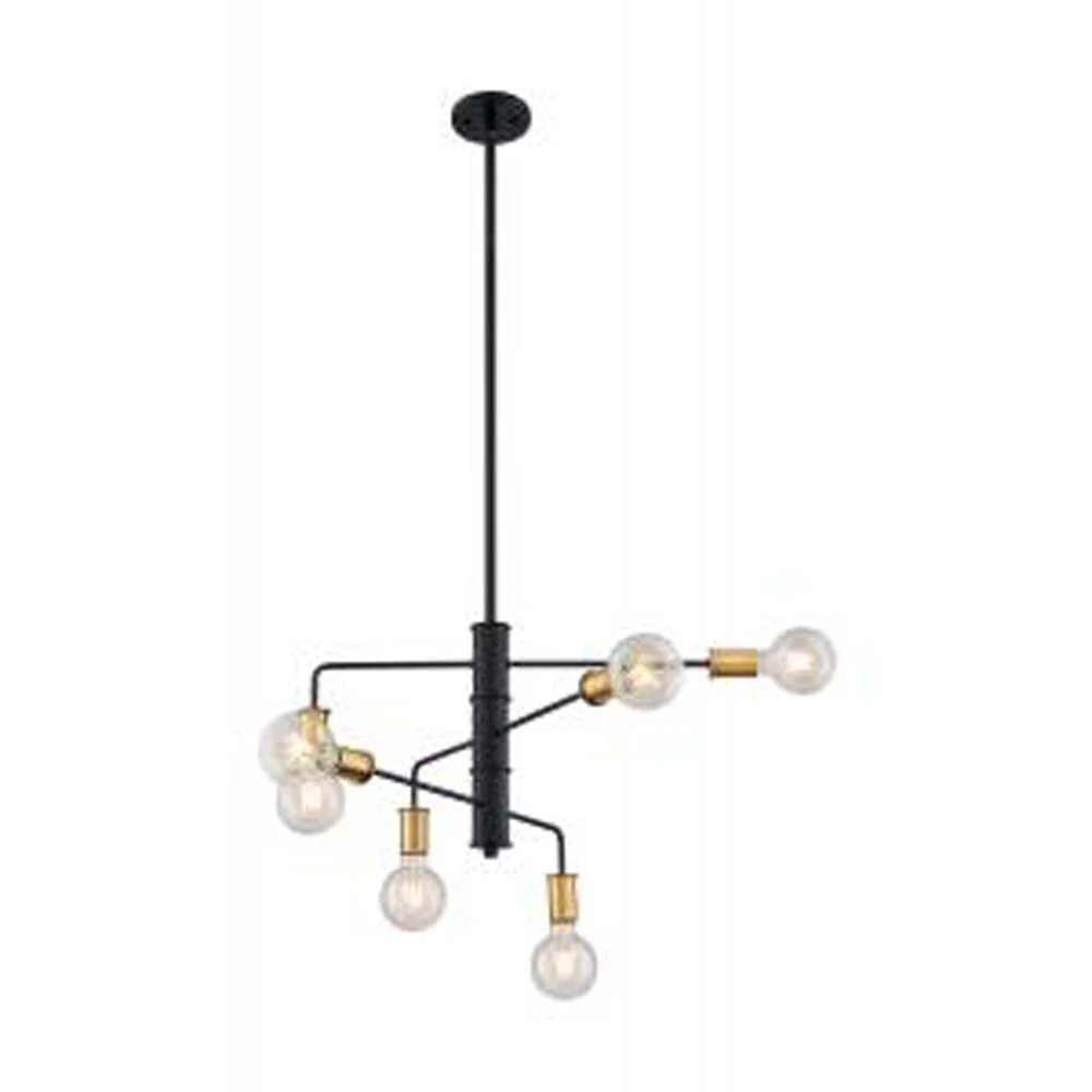 Nuvo Ryder 6-Light Chandelier w/ Black & Brushed Brass Finish