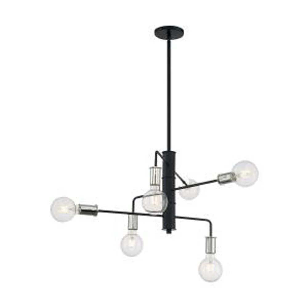 Nuvo Ryder 6-Light Chandelier w/ Black & Polished Nickel Finish