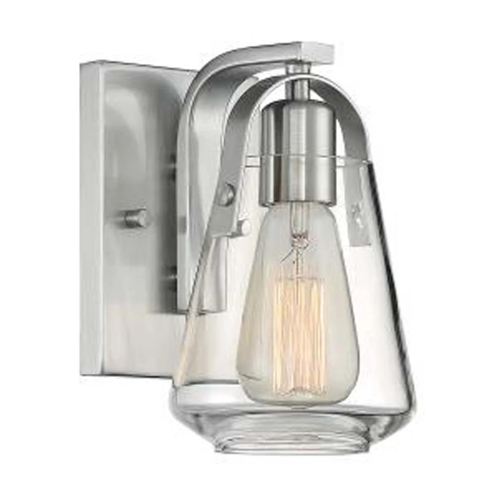 Nuvo Skybridge 1-Light Vanity w/ Clear Glass in Brushed Nickel Finish