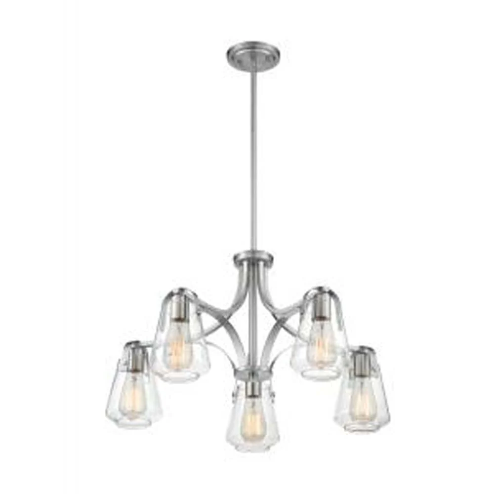Nuvo Skybridge 5-Light Chandelier w/ Clear Glass in Brushed Nickel Finish