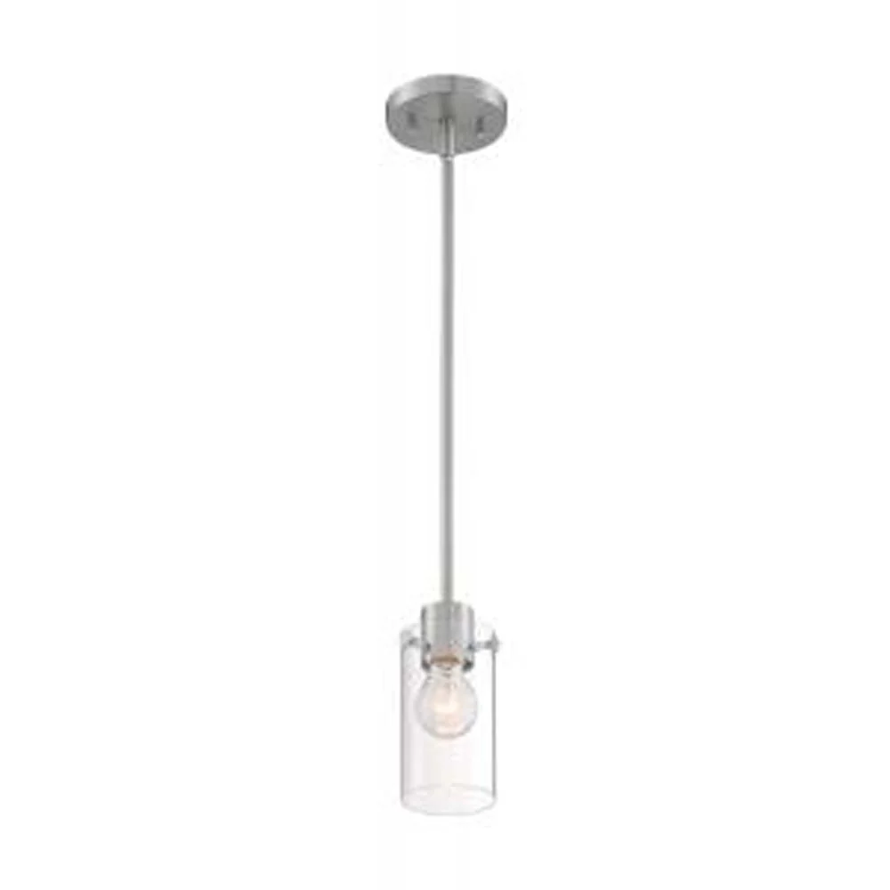 Nuvo Sommerset 1-Light Mini Pendant w/ Clear Glass in Brushed Nickel Finish