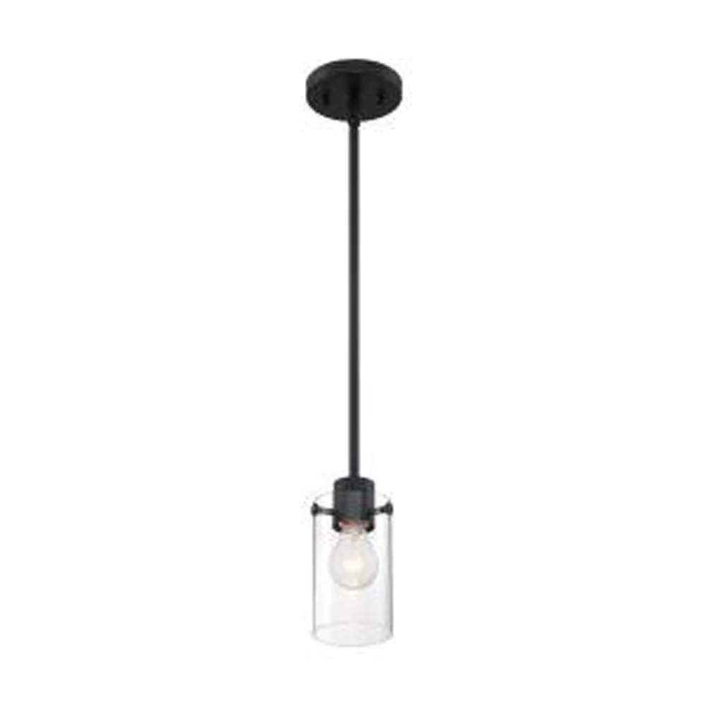 Nuvo Sommerset 1-Light Mini Pendant w/ Clear Glass in Matte Black Finish