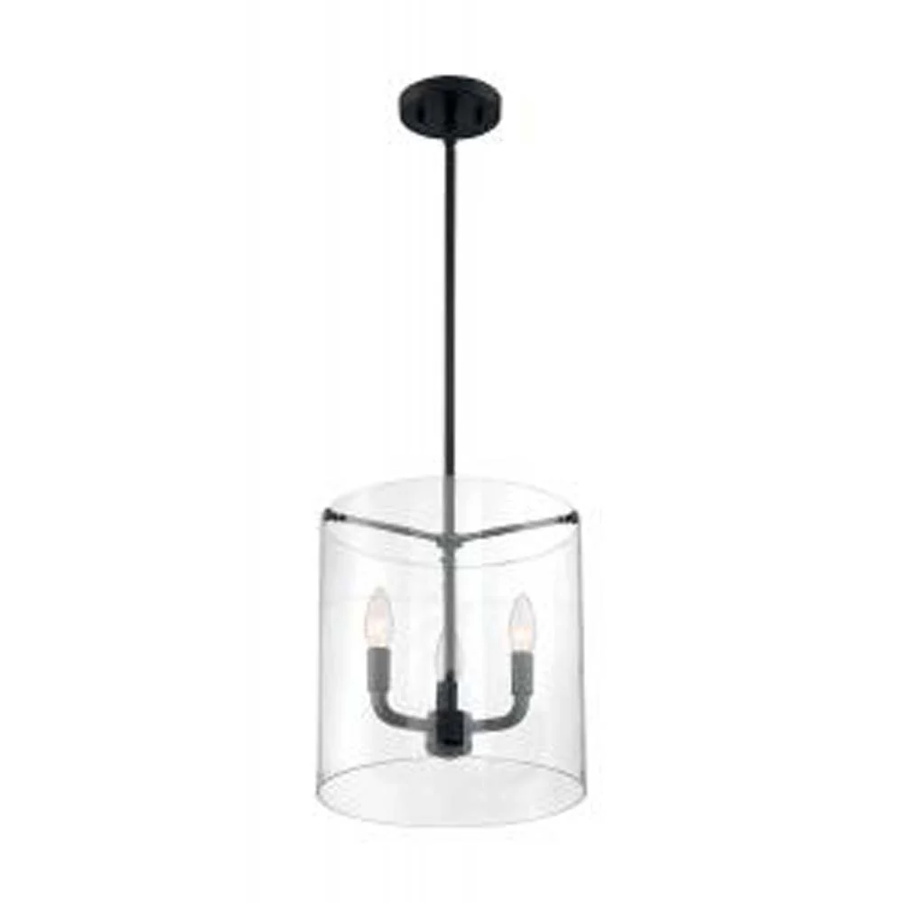 Nuvo Sommerset 3-Light Pendant w/ Clear Glass in Matte Black Finish