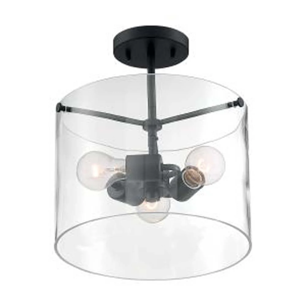 Nuvo Sommerset 3-Light Semi Flush w/ Clear Glass in Matte Black Finish