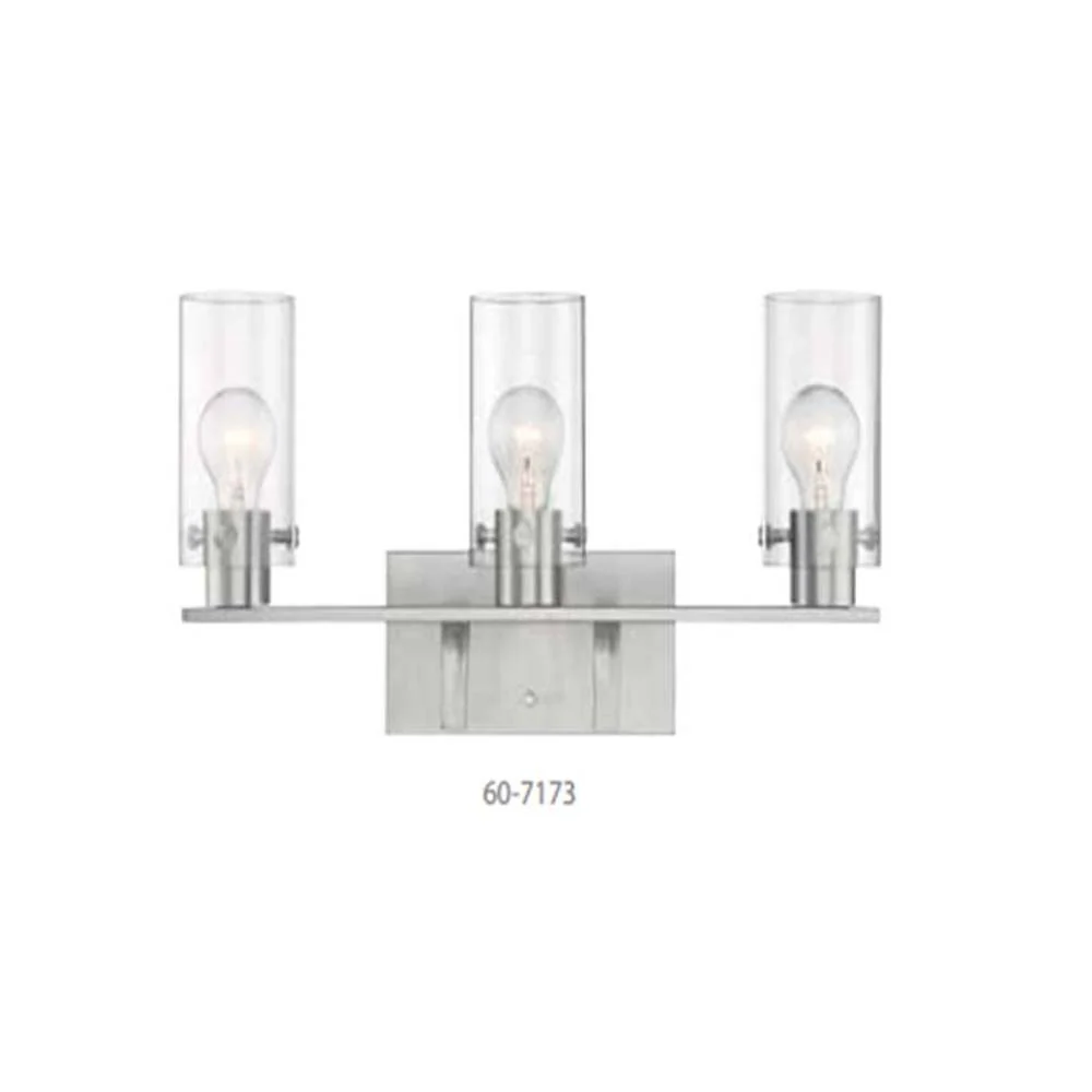 Nuvo Sommerset 3-Light Vanity w/ Clear Glass in Brushed Nickel Finish