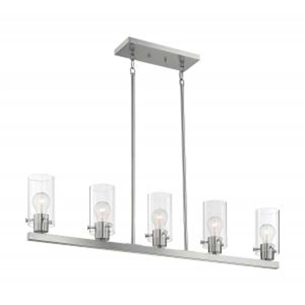 Nuvo Sommerset 5-Light Pendant w/ Clear Glass in Brushed Nickel Finish