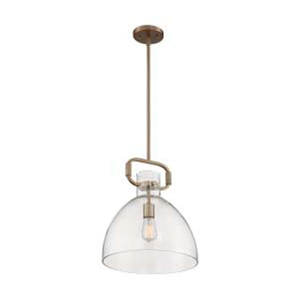 Nuvo Teresa 1-Light Bell Pendant w/ Clear Glass in Burnished Brass Finish