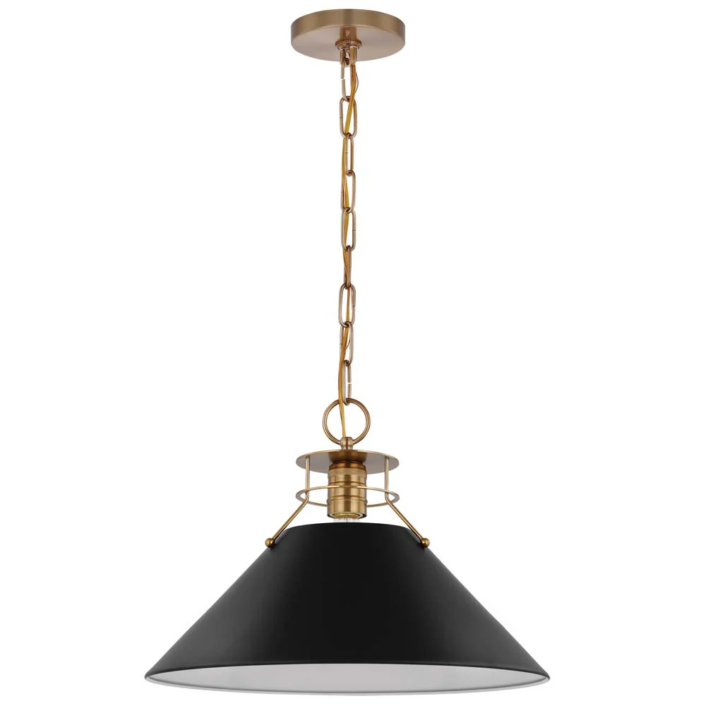 Outpost 1-Light Large Pendant Matte Black with Burnished Brass