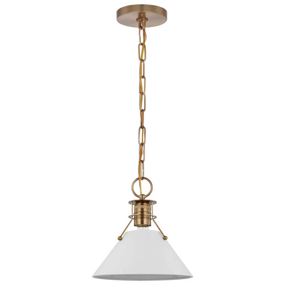 Outpost 1-Light Large Pendant Matte White with Burnished Brass