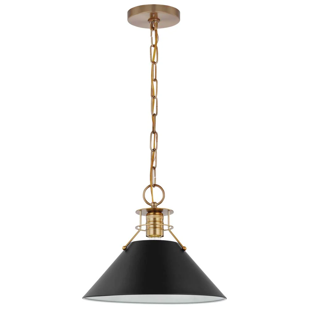 Outpost 1-Light Medium Pendant Matte Black with Burnished Brass