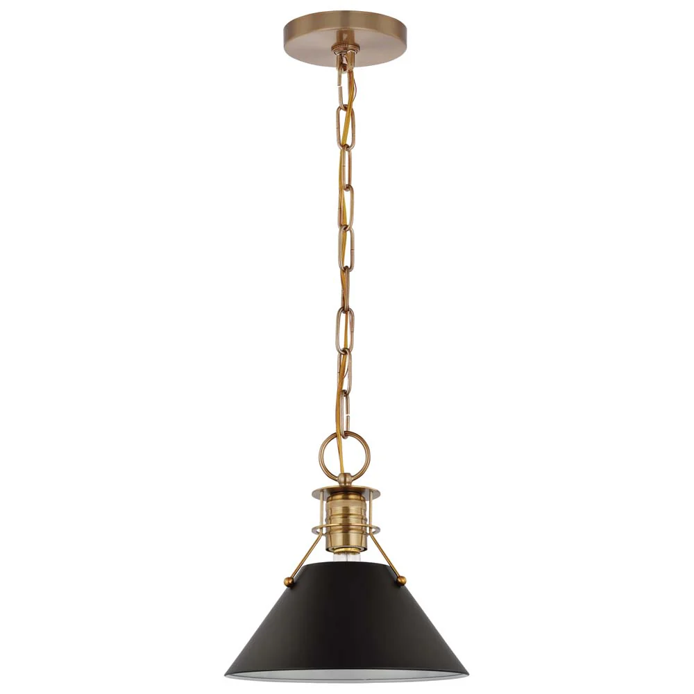 Outpost 1-Light Small Pendant Matte Black with Burnished Brass