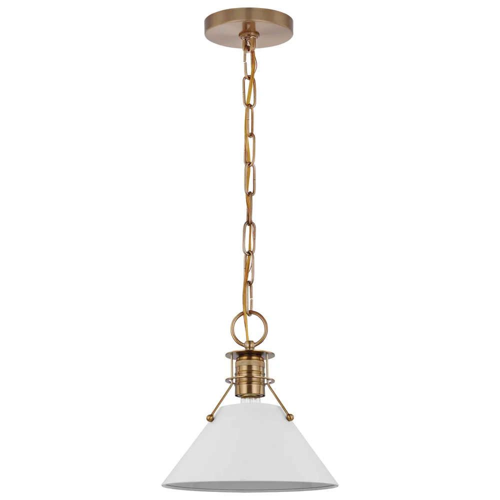 Outpost 1-Light Small Pendant Matte White with Burnished Brass