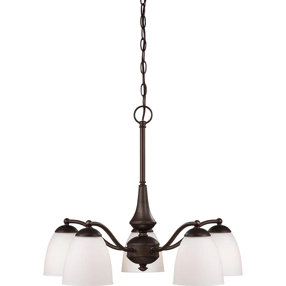 Nuvo Patton 5-Light Chandelier (Arms Down) w/ Frosted Glass in Prairie Bronze