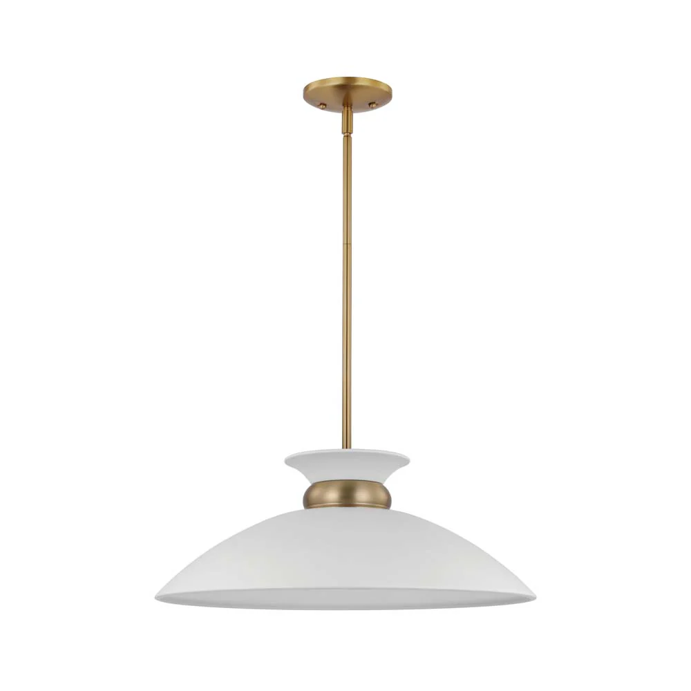 Perkins 1-Light Medium Pendant Matte White with Burnished Brass