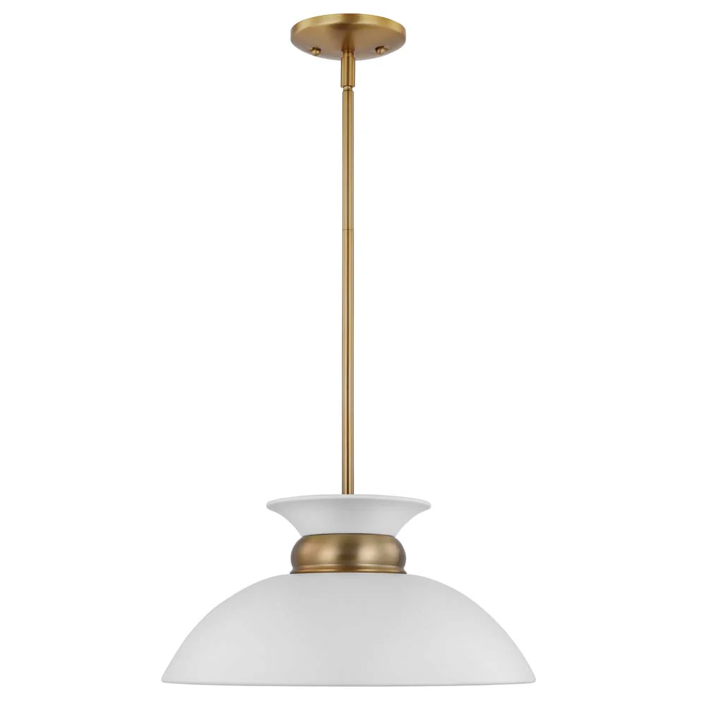 Perkins 1-Light Small Pendant Matte White with Burnished Brass
