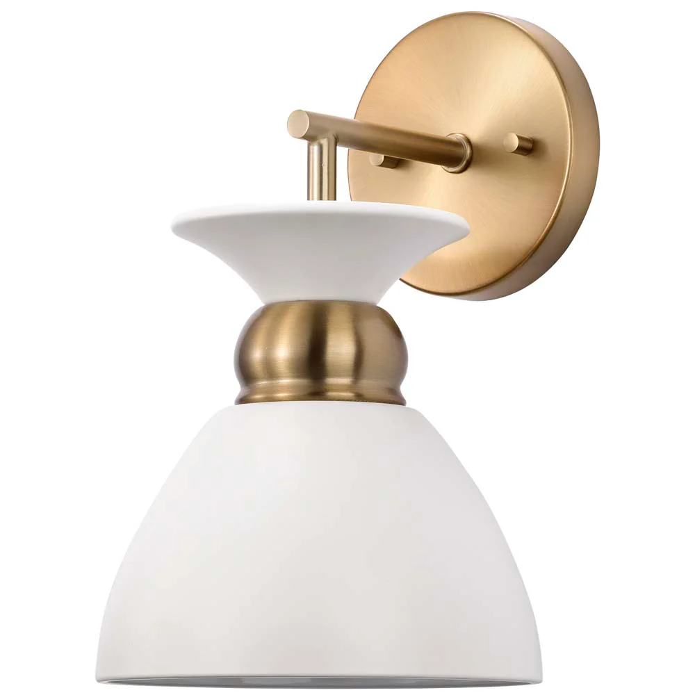 Perkins 1-Light Wall Sconce Matte White with Burnished Brass