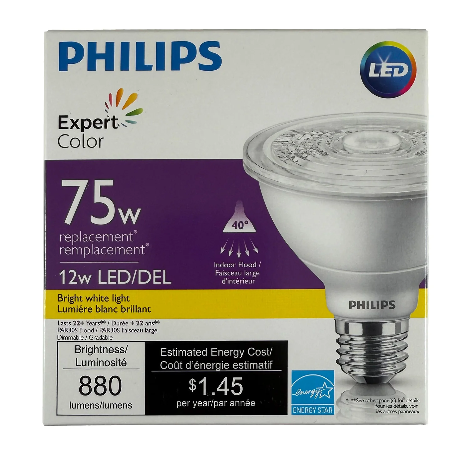 Philips 12W PAR30S LED 3000K White Flood Single Optics Bulb - Image 2