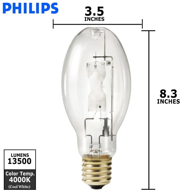 Philips 250w ED28 E39 4000k Cool White Switch Start Metal Halide Light Bulb - Image 2