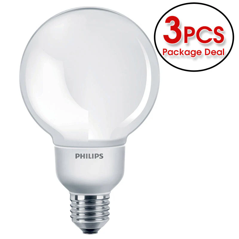 Philips 9w EL/A Globe G25 T3 2700k Warm White Fluorescent Light Bulb - 3 Pack