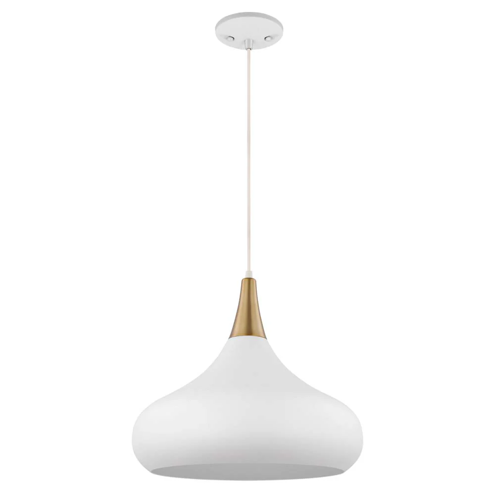 Phoenix 1-Light Large Pendant Matte White with Burnished Brass