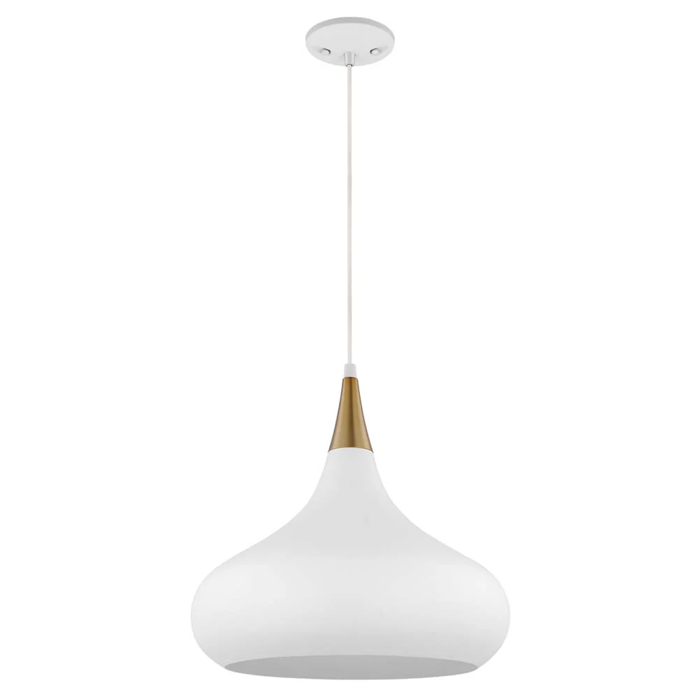 Phoenix 1-Light Medium Pendant Matte White with Burnished Brass