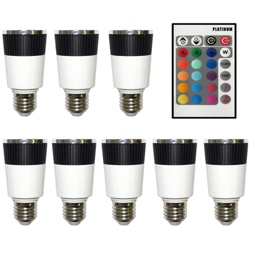 PLATINUM 8 x Music LED Color Changer E27 Lamp With 1 x Wireless Remote