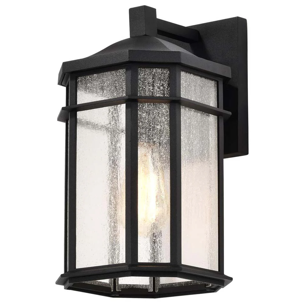 Raiden Outdoor 14-in Wall Light Matte Black Finish w/ Clear Seedy Glass 120v