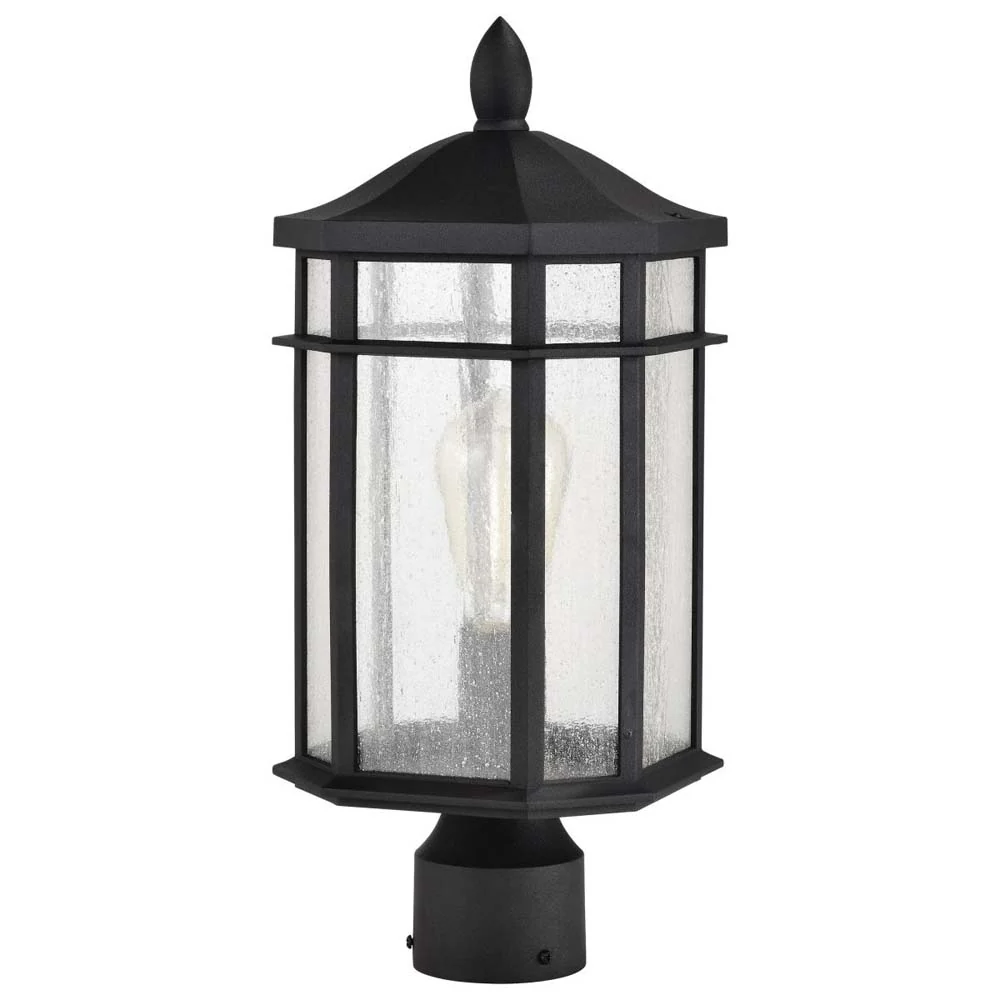 Raiden Outdoor 18-in Post Light Lantern Matte Black Finish w/ Clear Seedy Glass