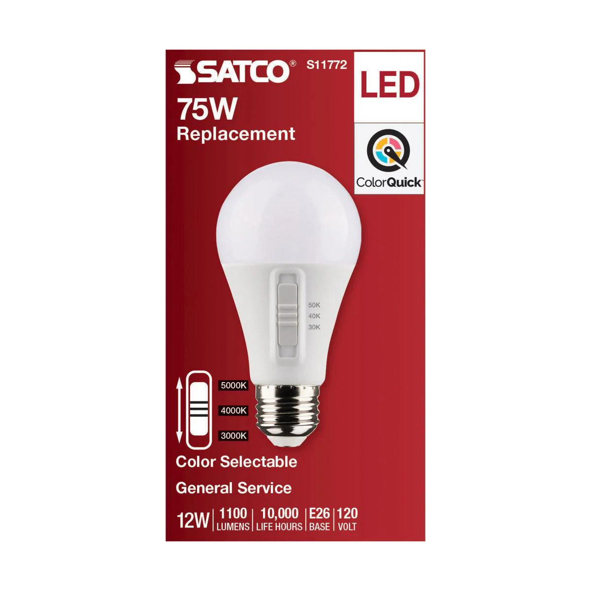 Satco 12w A19 LED 120v CCT Selectable 90 CRI White Finish Bulb - Image 5