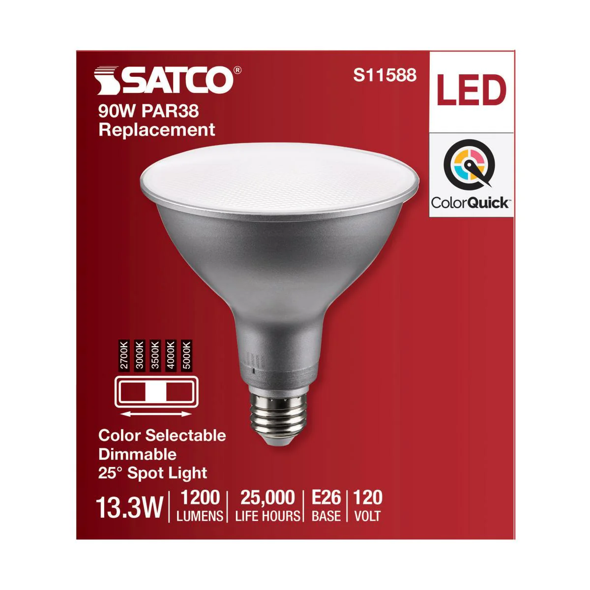 Satco 13.3 Watt PAR38 LED CCT Selectable 1200LM Narrow Flood 25deg Bulb - Image 4