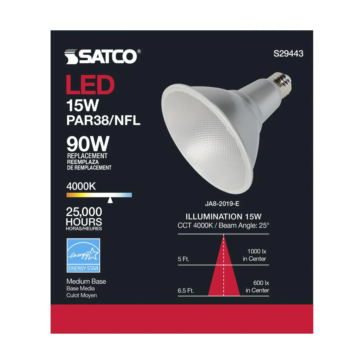 Satco 15w PAR38 LED 25 deg. Beam E26 Medium base 4000k Cool White - Image 5