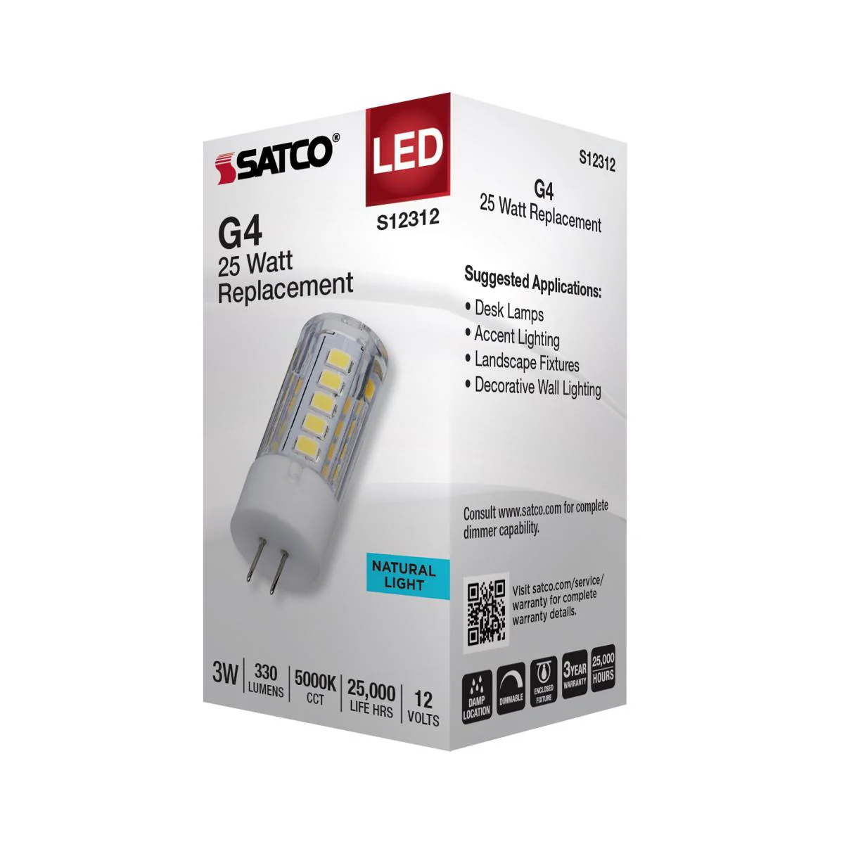 Satco 3w T5 LED 120v Bi Pin G4 Base 5000K Clear Finish Bulb - Image 4