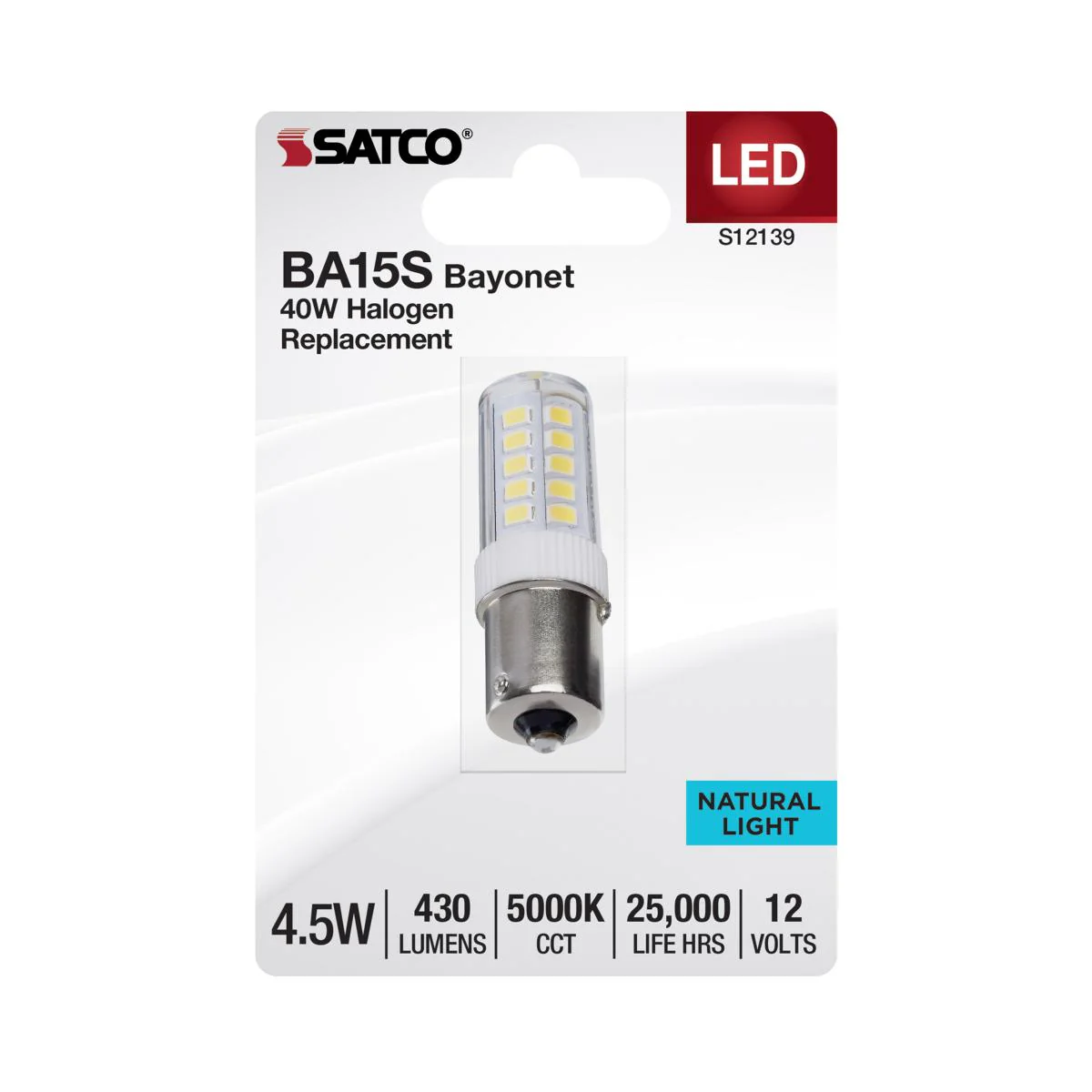 Satco 4.5w 12VOLT Mini LED BA15s Bayonet Single Contact  5000K Clear Finish Bulb - Image 2