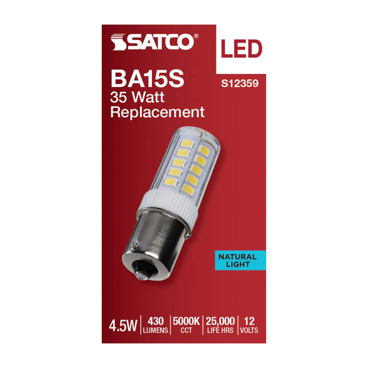 Satco 4.5w T6 LED 12v BA15s Base 5000K Clear Finish Bulb - Image 3