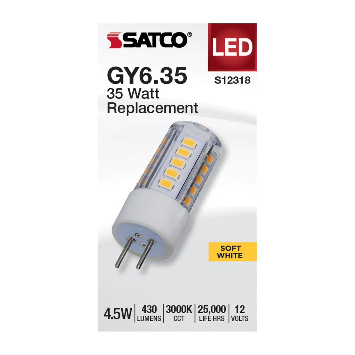 Satco 4.5w T6 LED 12v GY6.35 Base 3000K Clear Finish Bulb - Image 2