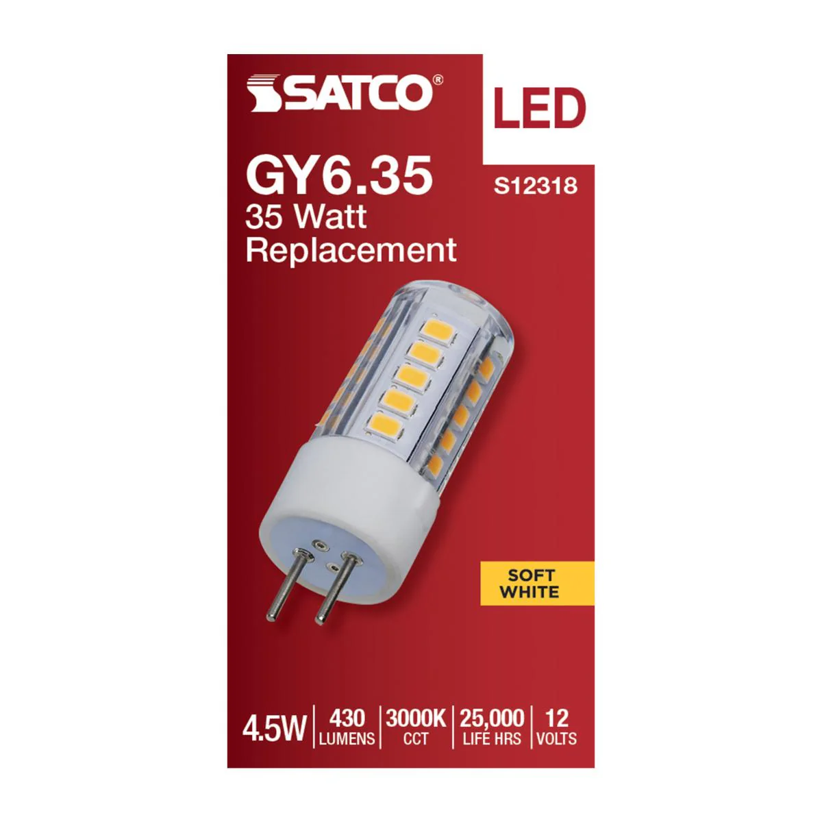 Satco 4.5w T6 LED 12v GY6.35 Base 3000K Clear Finish Bulb - Image 3