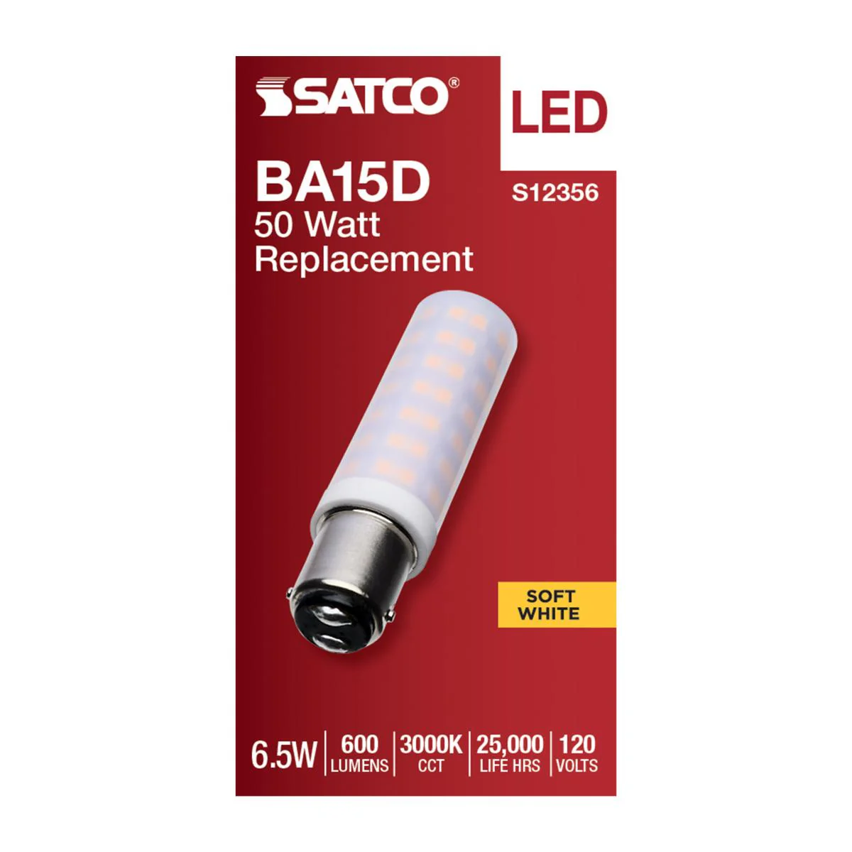 Satco 6.5w T6 LED 120v DC Base 3000k Frosted Finish Bulb - Image 3