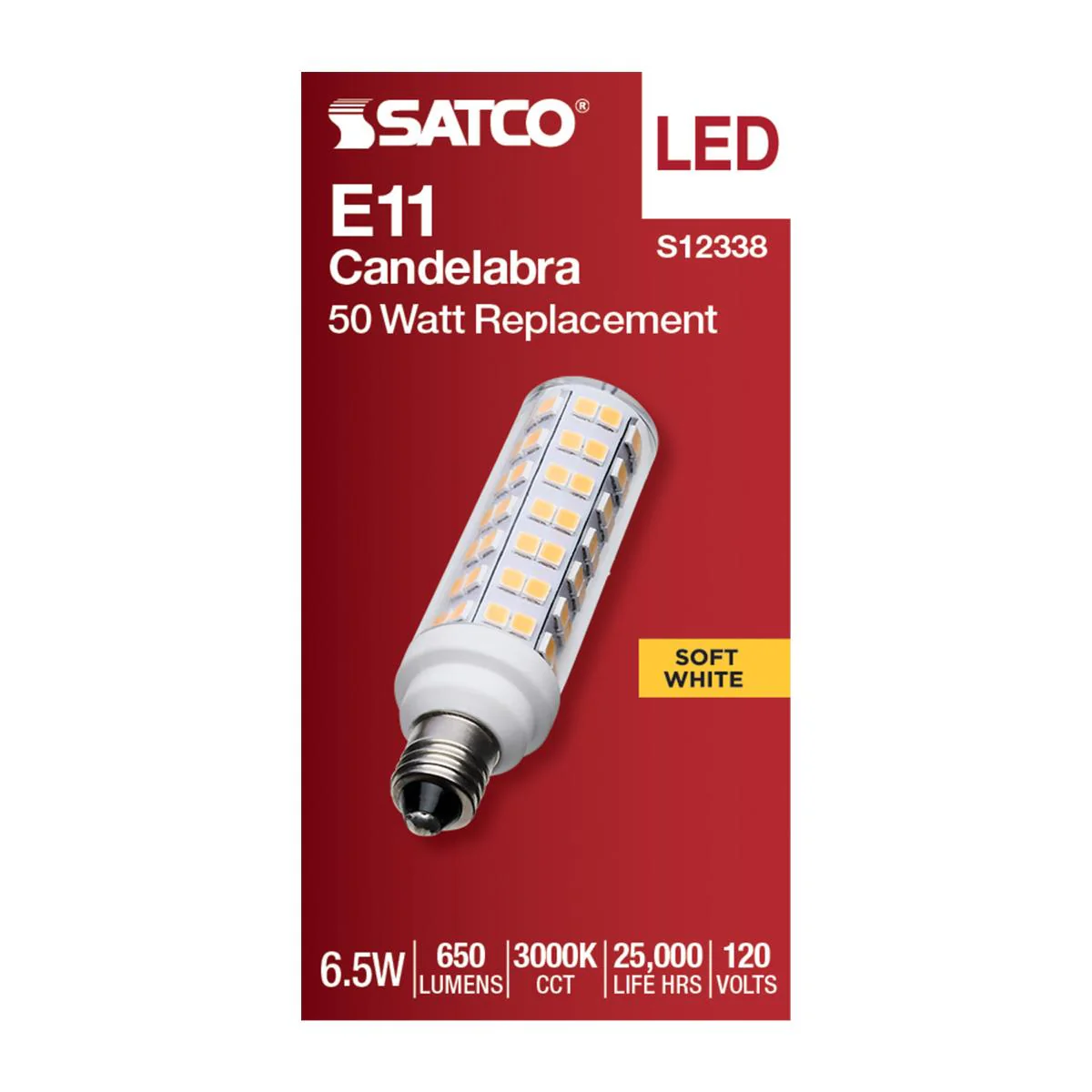 Satco 6.5w T6 LED 120v E11 Base 3000k Clear Finish Bulb - Image 3