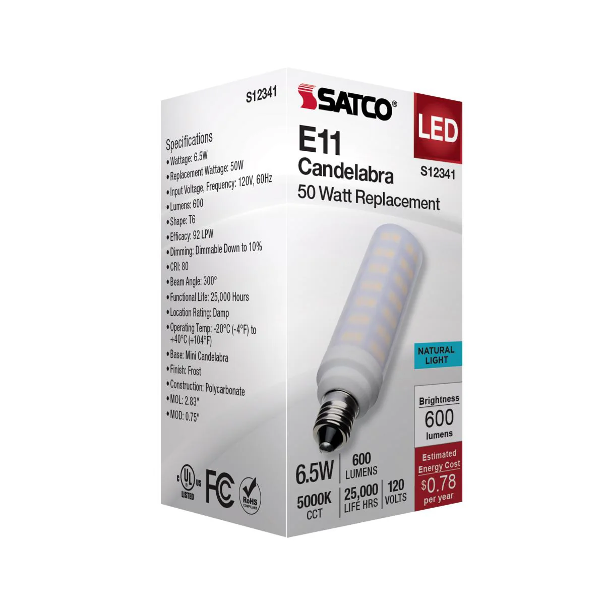 Satco 6.5w T6 LED 120v E11 Base 5000k Frosted Finish Bulb - Image 5