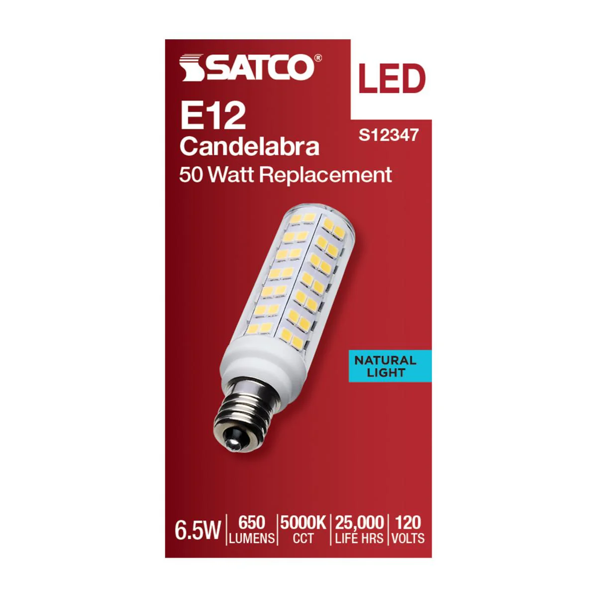 Satco 6.5w T6 LED 120v E12 Base 5000k Clear Finish Bulb - Image 3