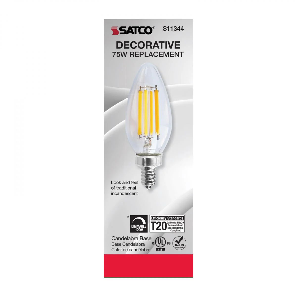 Satco 8w C11 LED 760Lm 4000K 120v Clear Finish Candelabra Base Bulb - Image 4