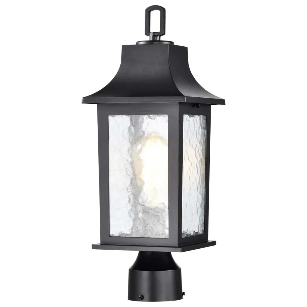 Stillwell Outdoor 17-in Post Light Lantern Matte Black w/ Clear Water Glass