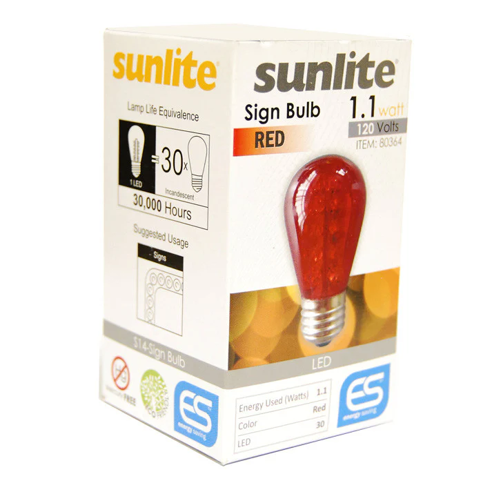 Sunlite 1.1W 120V S14 Sign 30LED Red Light Bulb - Image 2