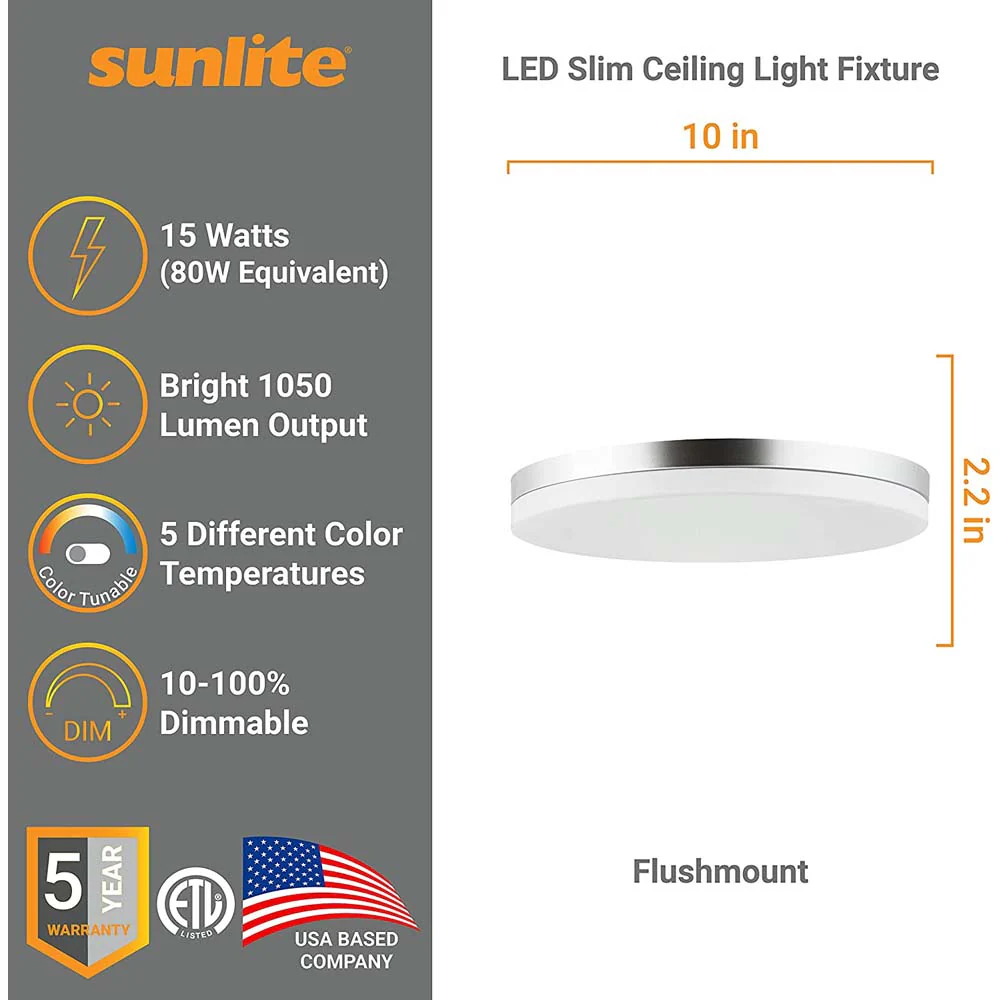 Sunlite 10-in 15w Round LED Solid Band Fixture CCT Tunable White Finish - Image 3