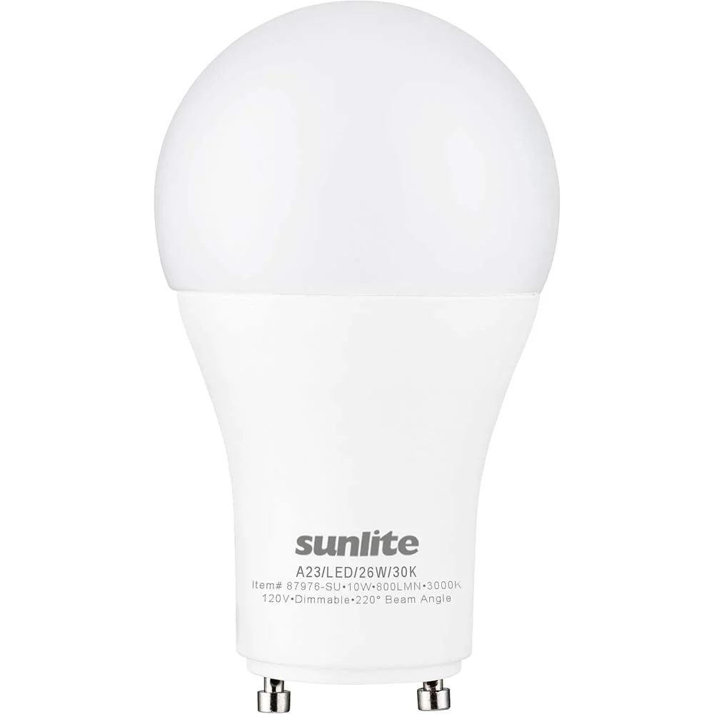 Sunlite 10w LED A19 800Lm GU24 Base Dimmable 3000K Warm White Bulb - 60w equiv