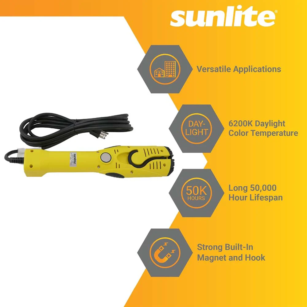 Sunlite 12w LED Yellow Portable Work Light Fixture 25F Power Cord 6200K Daylight - Image 3