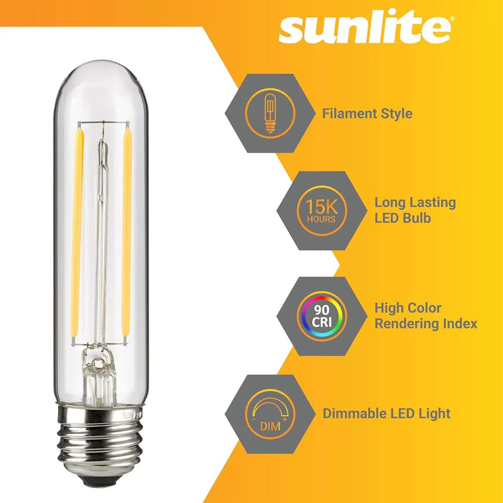 Sunlite 2w LED Filament T10 Tubular E26 Base 3000K Bulb - 25W Equiv - Image 3