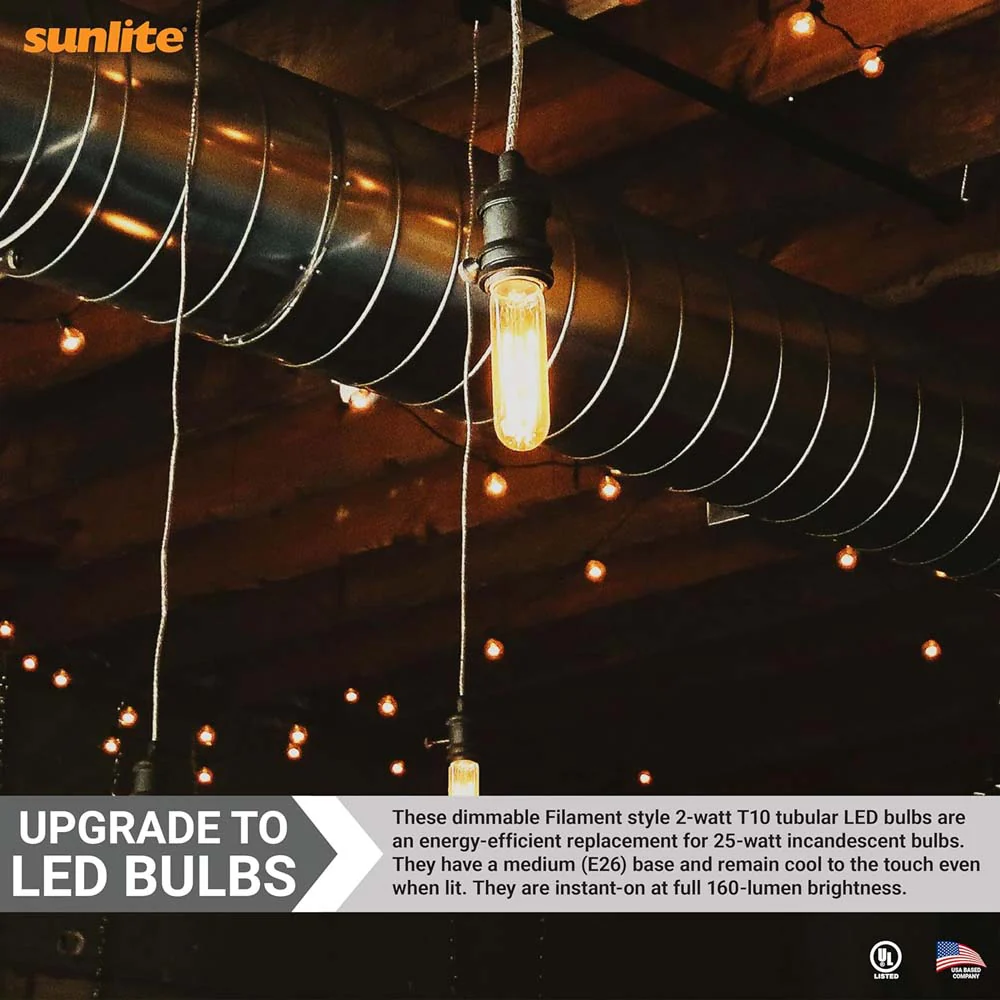 Sunlite 2w LED Filament T10 Tubular E26 Base 3000K Bulb - 25W Equiv - Image 4